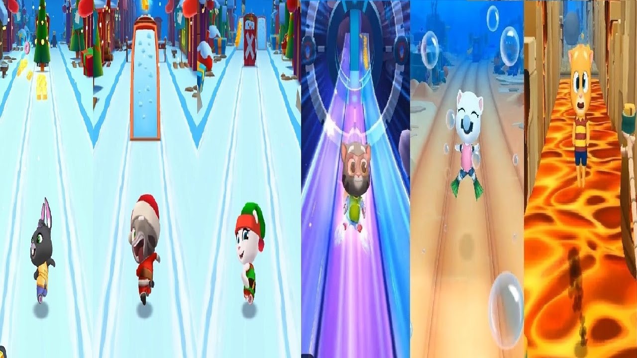 Talking Tom Gold Run Becca Santa Tom Elf Angela Christmas VS TOM  Angela Undersea Ginger LOST CITY