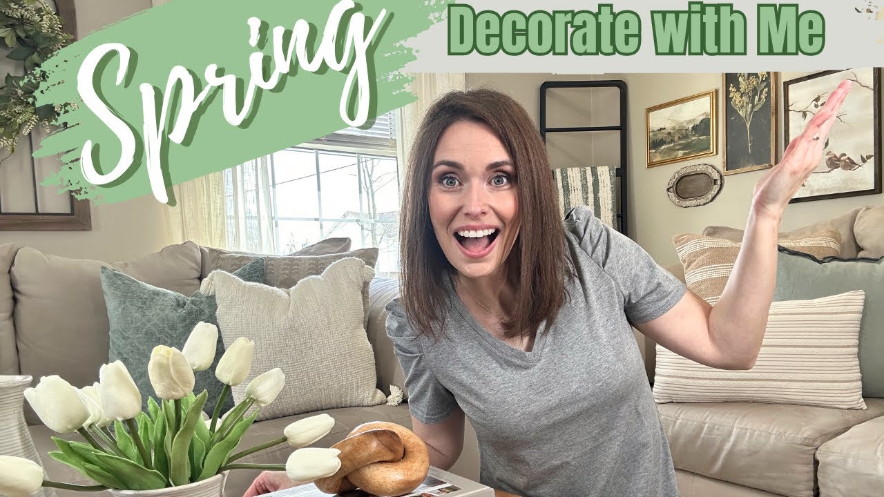 SPRING DECOR IDEAS | SPRING FAMILY ROOM DECORATE WITH ME | TABLETOP + WALL + MANTEL STYLING IDEAS