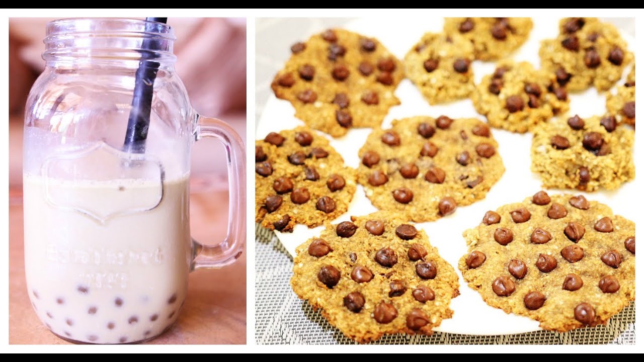 How To Make Vegan OatMeal Chocolate Chip Cookies and Healthy Matcha Bubble Milk Tea