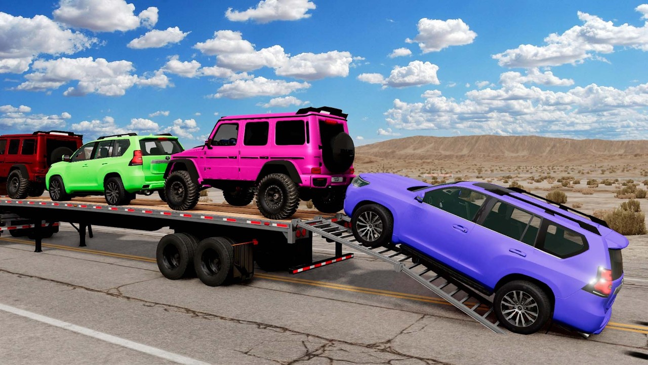 Flatbed Truck Mcqueen | Transportation with Truck - Pothole vs Car #76 - BeamNG.Drive