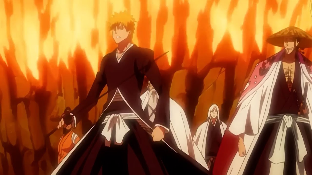 Ryujin Jakka VS Ichigo & Kyoraku & Ukitake & Yourichi & Toshiro English Sub