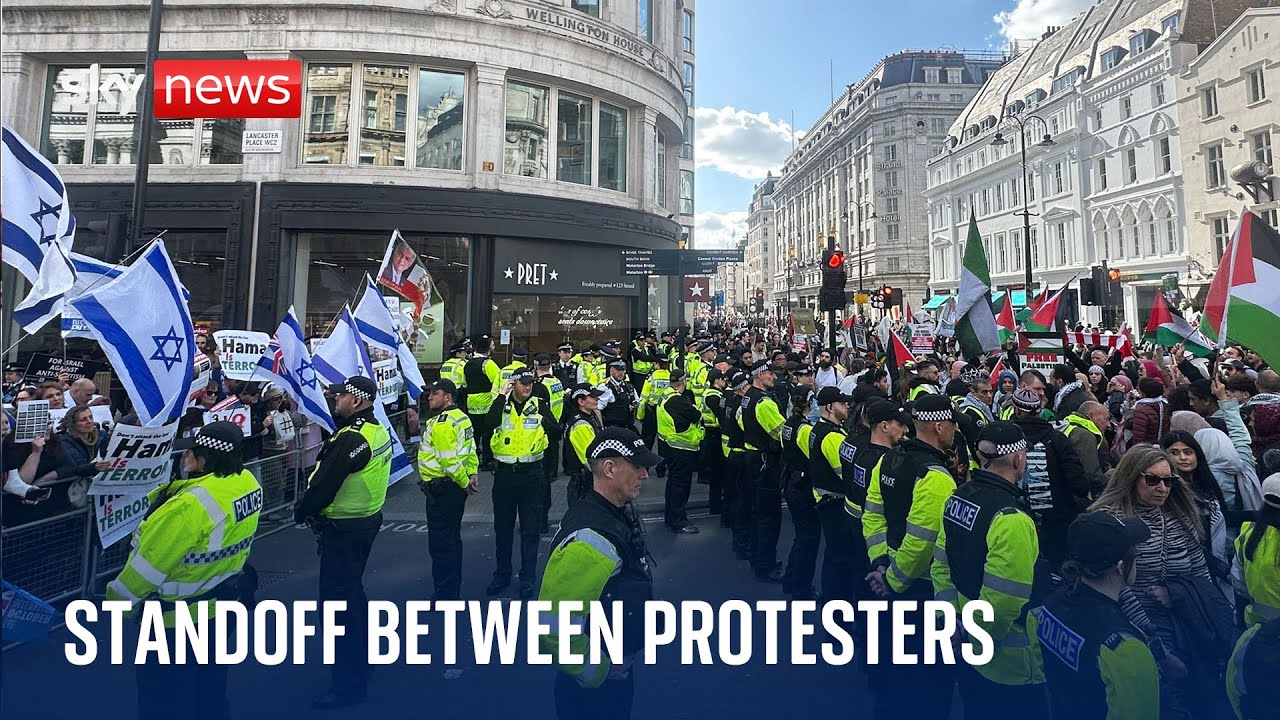 Israel-Hamas war: Rival Gaza protesters standoff during London march