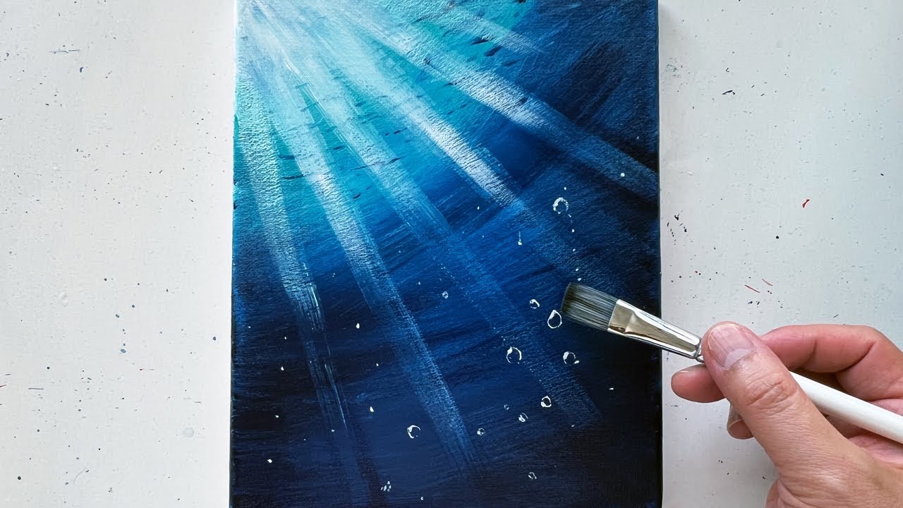 アクリル絵の具で海に降り注ぐ光の風景を描いてみた | 初心者向けのアクリル画チュートリアル