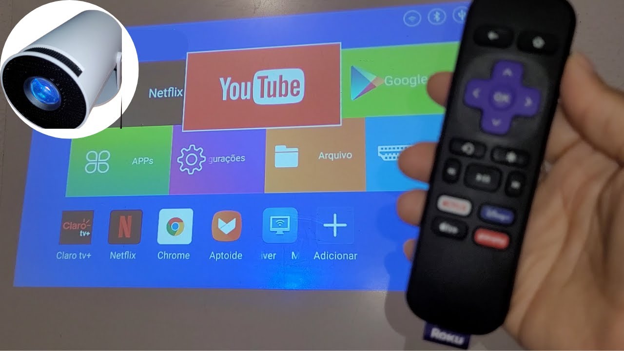 projetor hy300 e roku express juntos veja como conectar