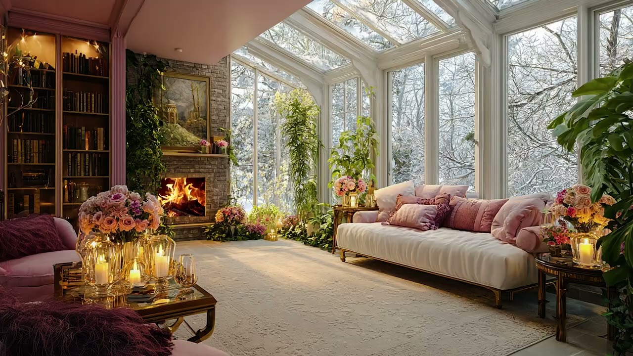 Warm the Soul with Winter Snow Wind Outside and Cozy Fireplace Sounds Inside the Room