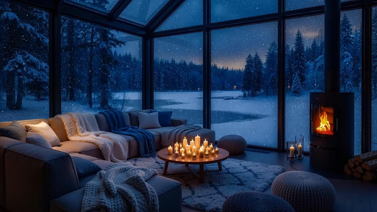 Sleep Instantly by a Cozy Fireplace 🔥❄️ Snow Falling Outside | Deep Healing Sleep (No Ads)
