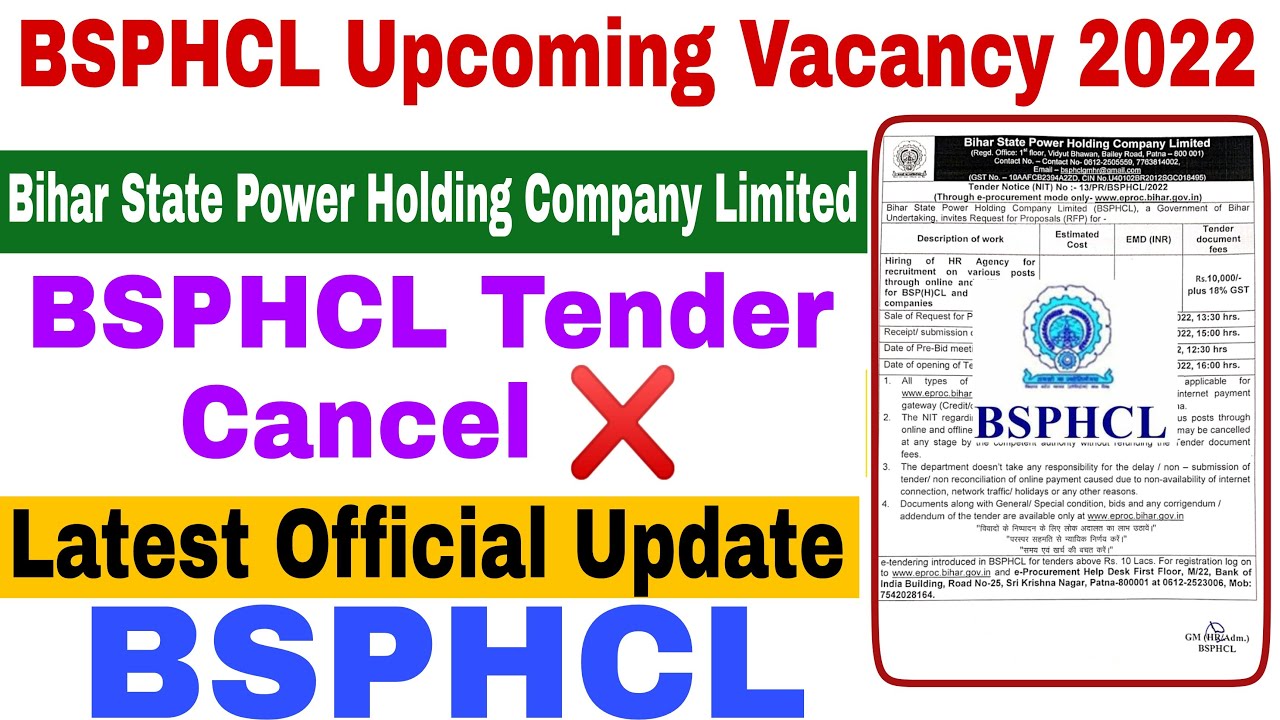 BSPHCL Upcoming Vacancy 2022 | BSPHCL Tender Cancel | BSPHCL टेंडर कैंसल हो गया 😔 | BSPHCL Notice |