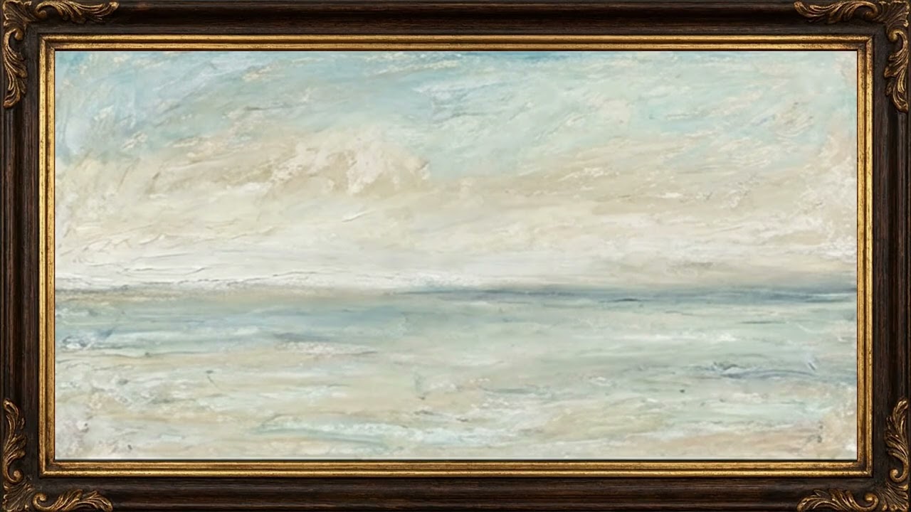 Soft Horizon Calm | Minimalist Coastal Seascape in Pastel Tones | 4K Framed Tranquil Ocean Art
