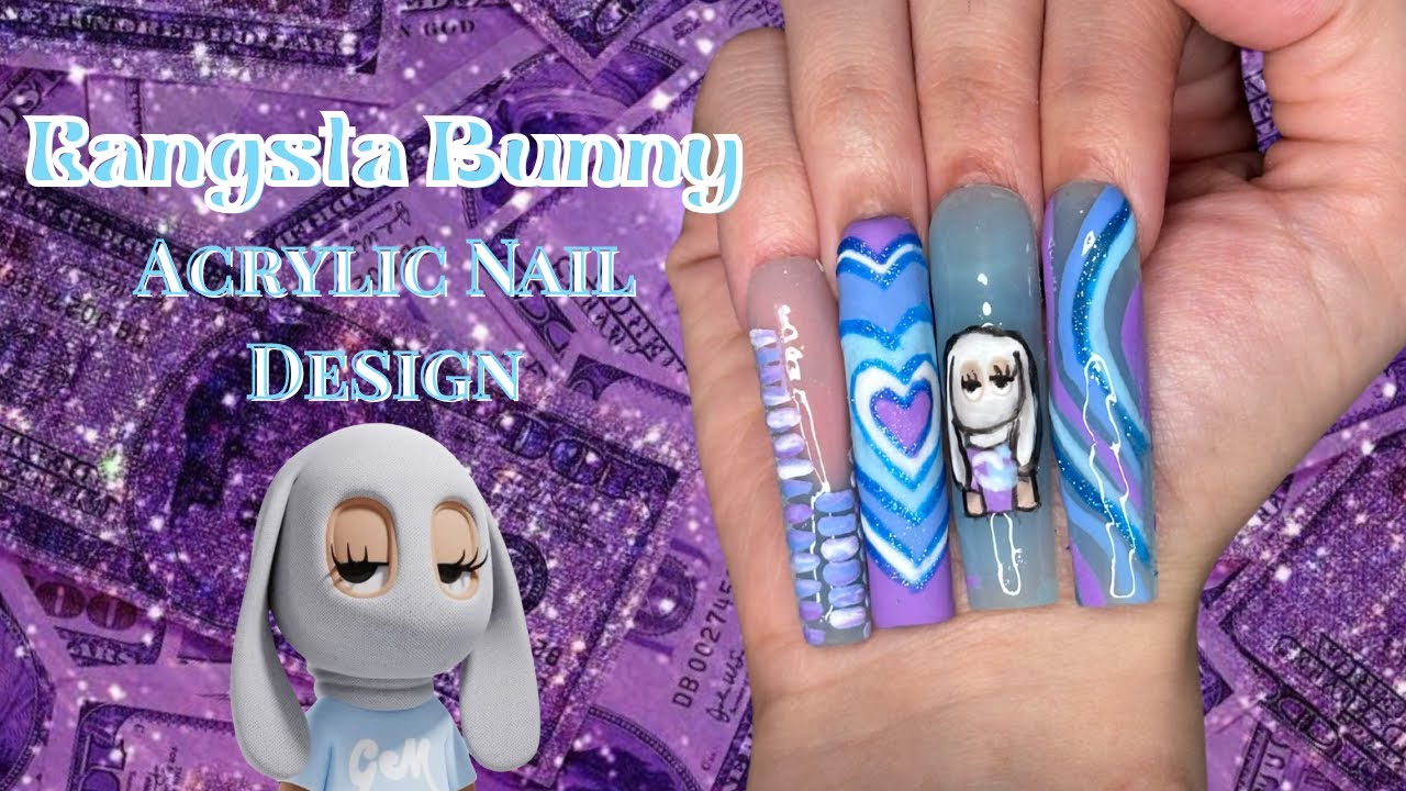 Gangsta Bunny 🐰 Freestyle Acrylic Nail Design | Begginer & Polygel Friendly Nail Design