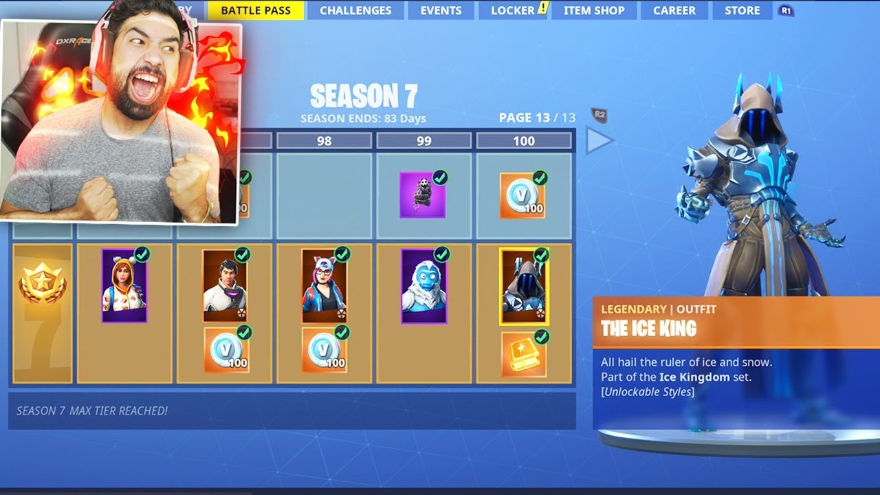 Fortnite SEASON 7 ALL BATTLE PASS REWARDS UNLOCKED (Tier 100)