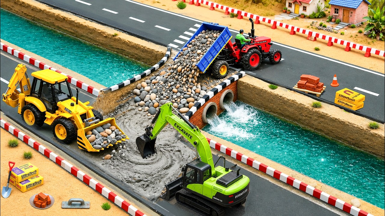 DIY Mini Tractor & Bulldozer Build a Strong Bridge Connecting a Modern Two-Way Highway