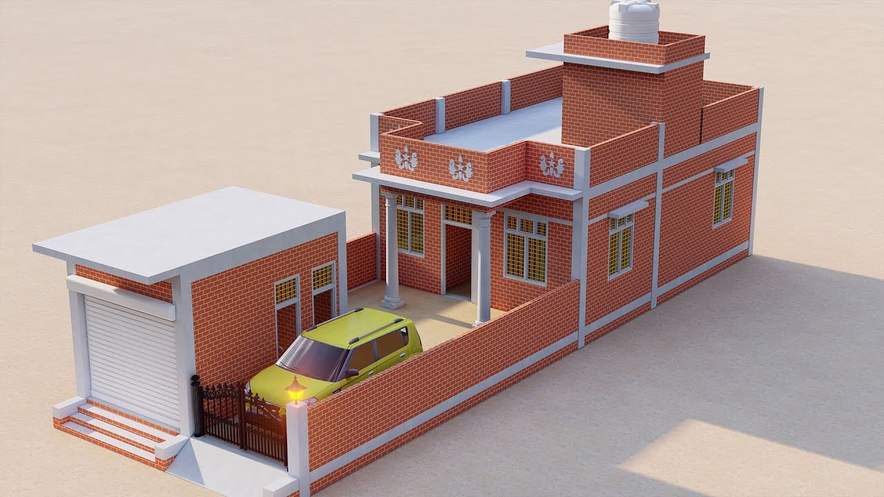आगे दुकान पीछे मकान का नक्शा ,3D 20x60 Shop With House Plan,3 Bedroom Village House Design