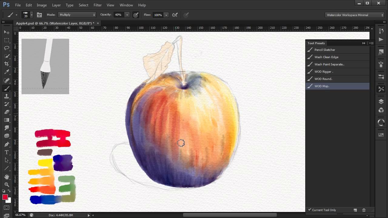 11. Demo Watercolor Painting of an Apple using Photoshop. Video 11