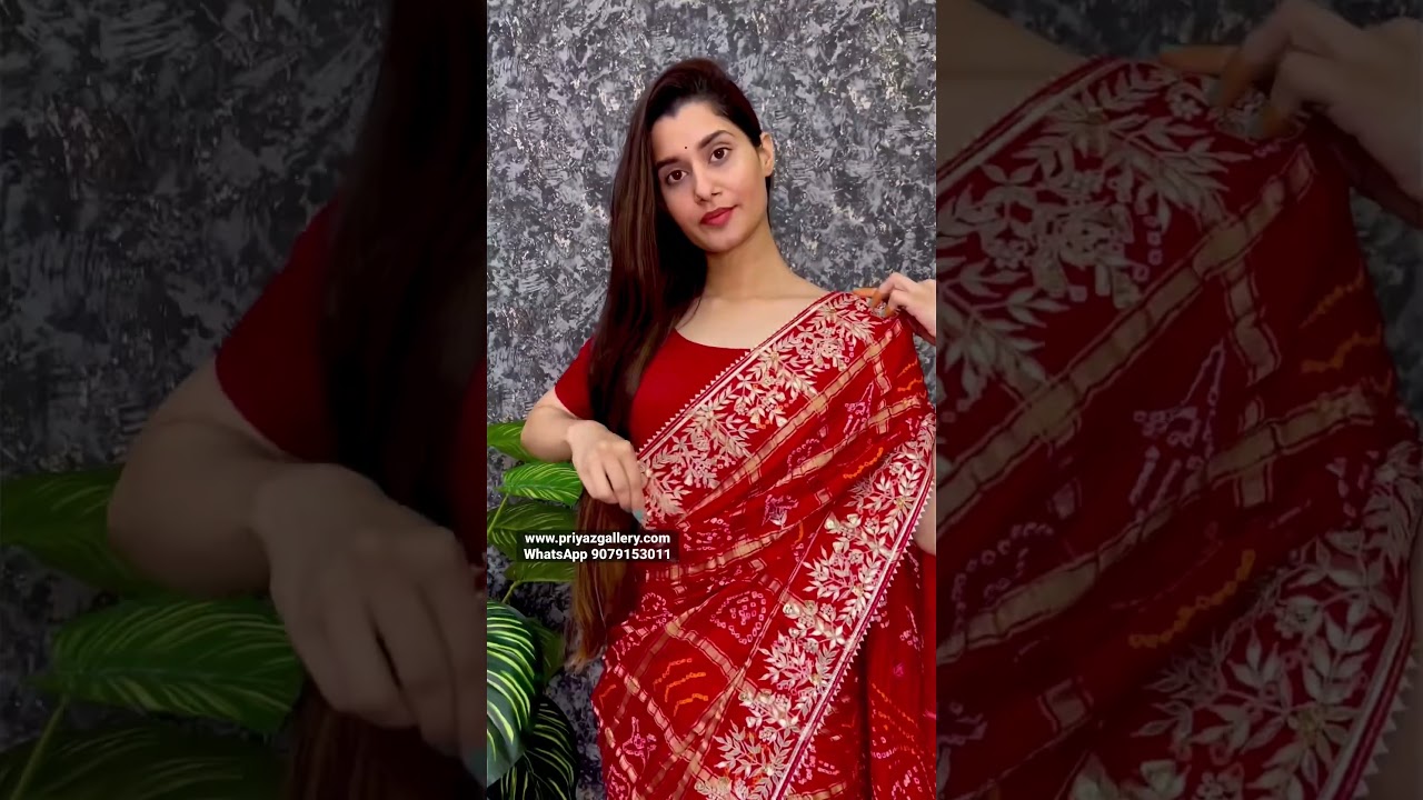 Pure Gaji Silk Bandhani Ghatchola Gotapatti Saree with blouse #priyazgallery #saree