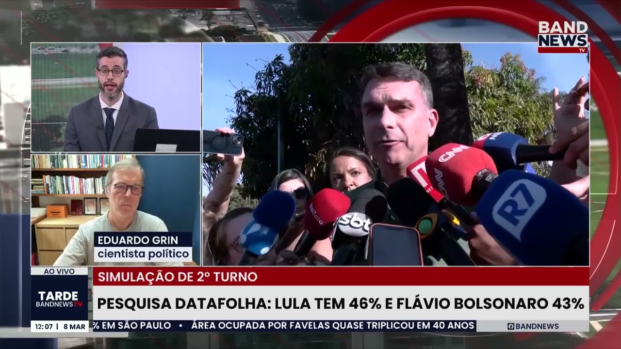 Pesquisa Datafolha: Lula tem 46% e Flávio Bolsonaro 43% | BandNews TV