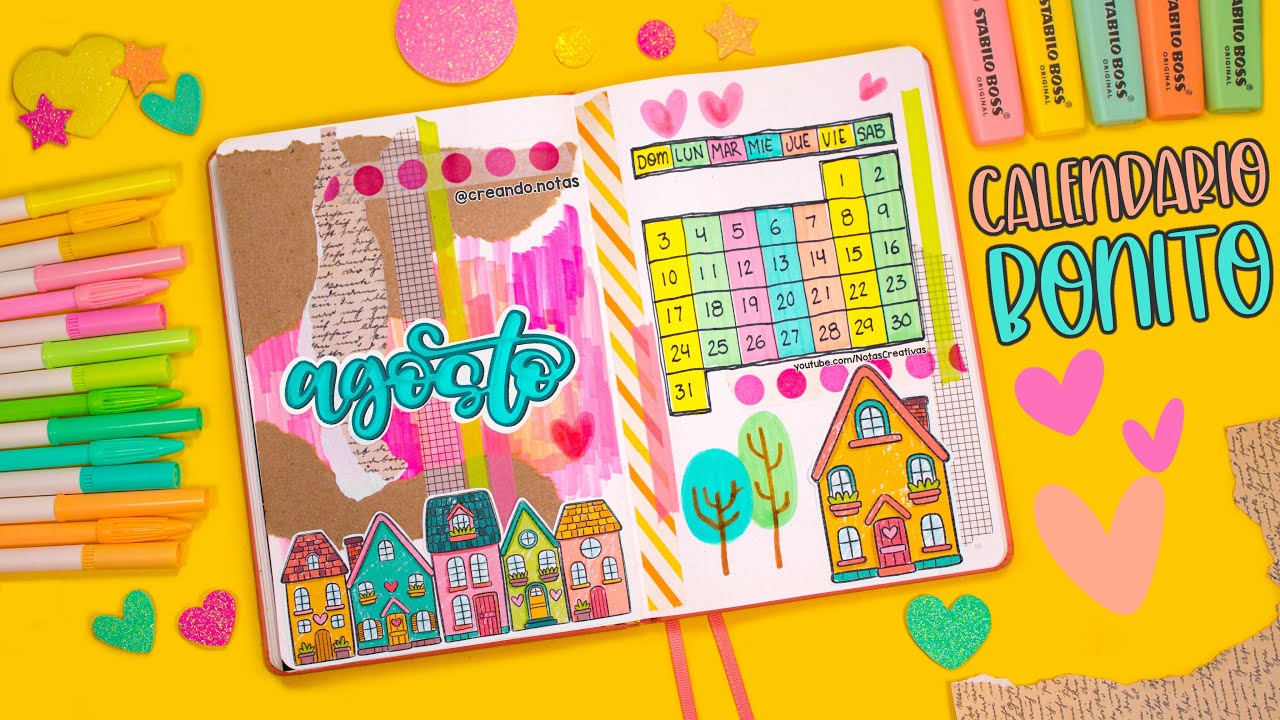 Como hacer tu CALENDARIO BONITO de AGOSTO - #bulletjournal #calendario #agosto #lettering