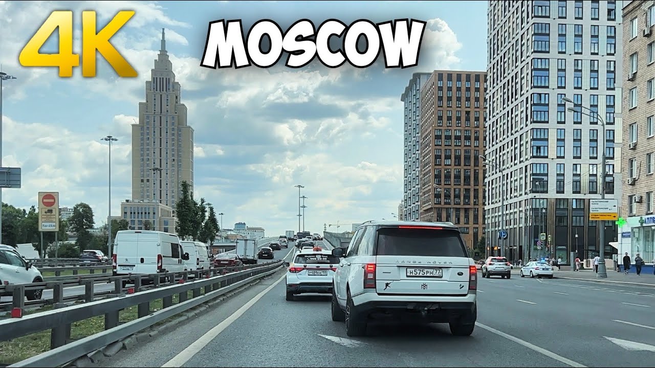 [4K] Moscow traffic jams. Walk by car 🚗. Beautiful buildings and city sounds | Russia 🇷🇺