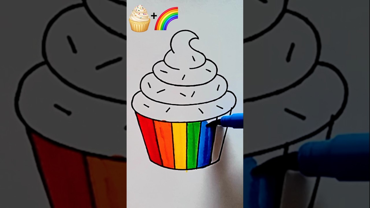🧁+🌈 Rainbow Cupcake #viralart #art #satisfyingcolouring
