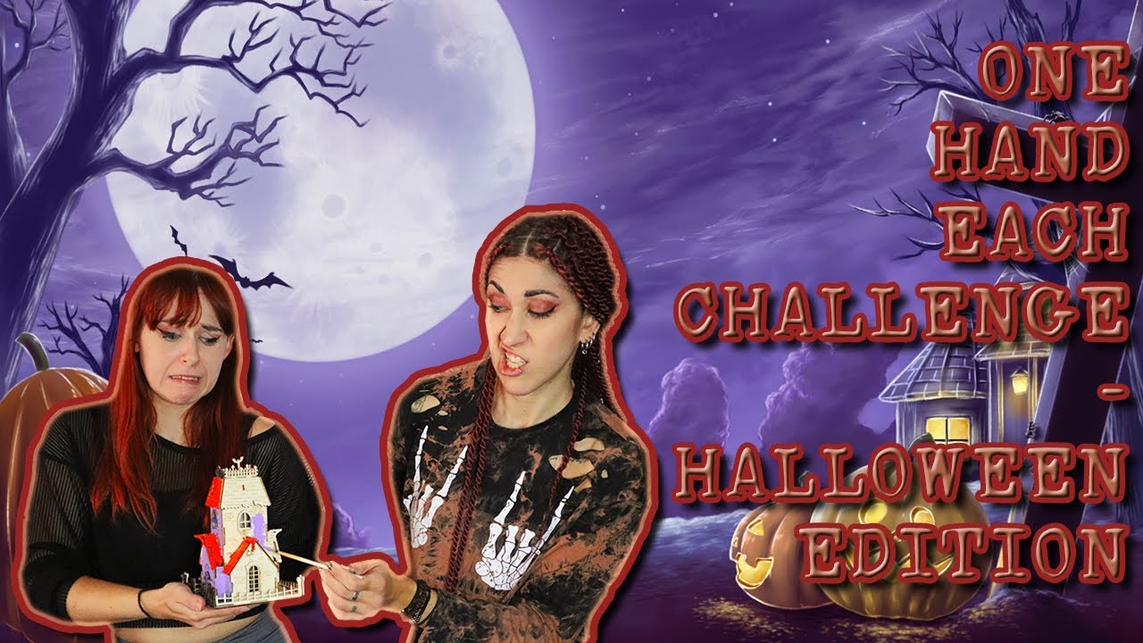One hand each challenge (Φτιάχνουμε DIY Halloween σπιτάκι με ένα χέρι η κάθε μία)| DoubleTroubleTube