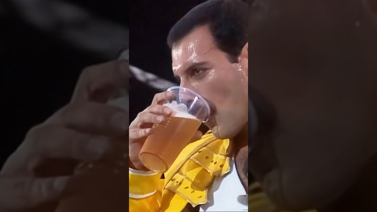 Freddie Mercury drinks beer at the 1986 Wembley concert  #freddiemercury #queen #shorts