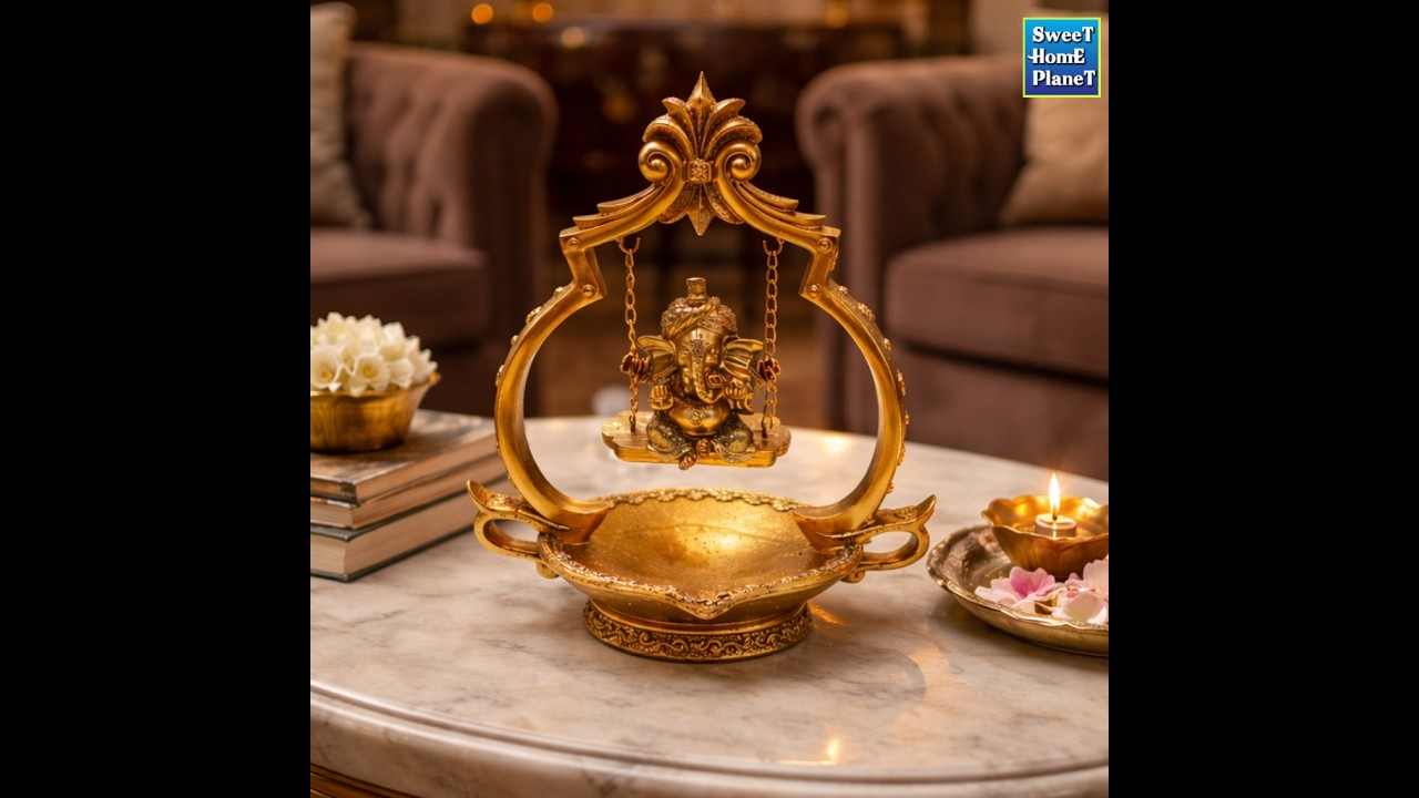 Golden Lord Ganesha Swing Decorative Idol for Home Temple Pooja Room Vastu Spiritual Gift Statue