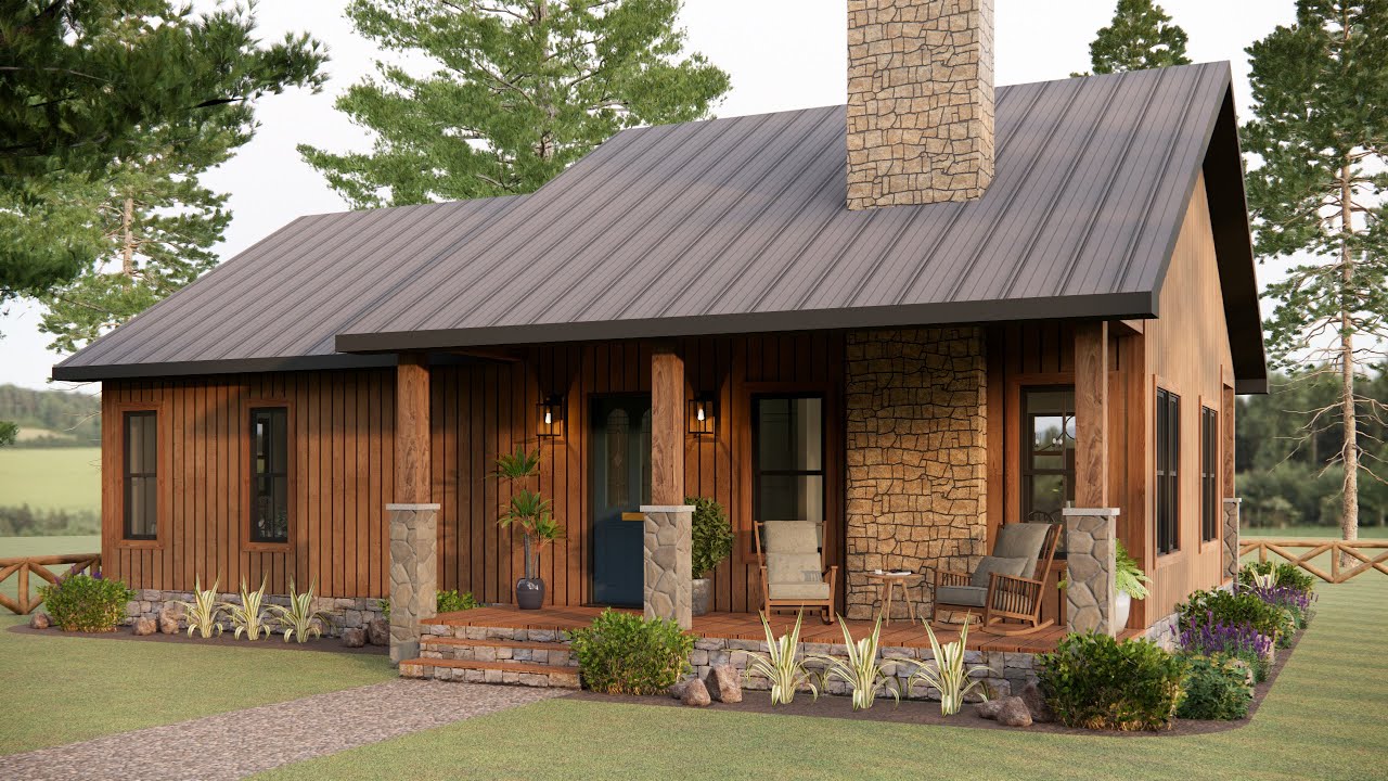 39'x26' (12x8m) Country House Rustic on the Outside and Modern on the Inside | Small House Design