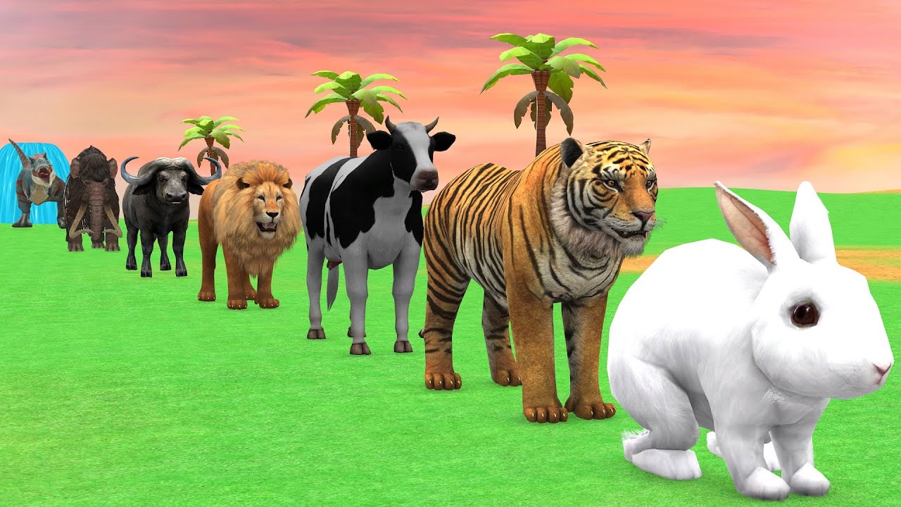 Long Slide Game with Cow Elephant Gorilla Hippopotamus Tiger 3d Animal Game Funny 3d Animals