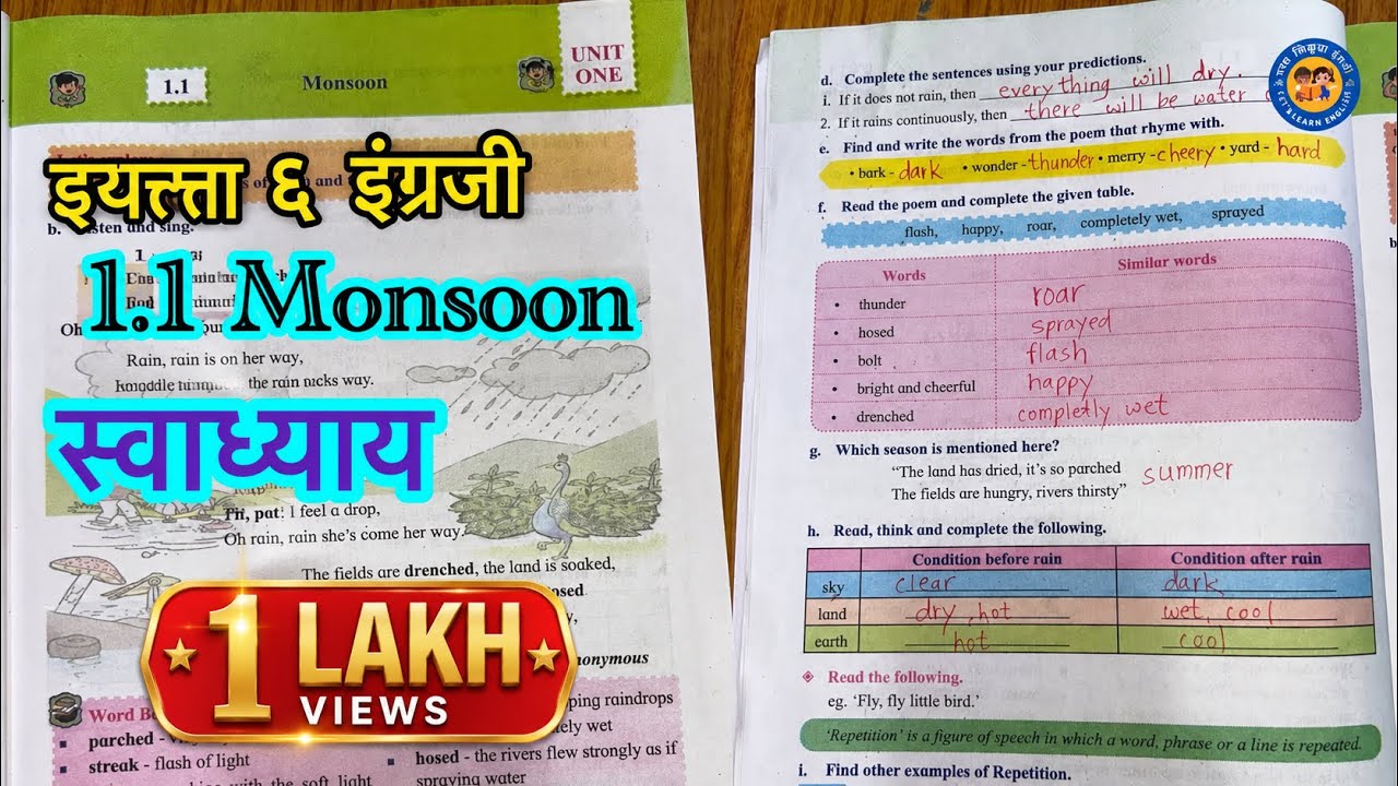 Monsoon poem swadhyay iyatta sahavi ingraji Standard 6 English 