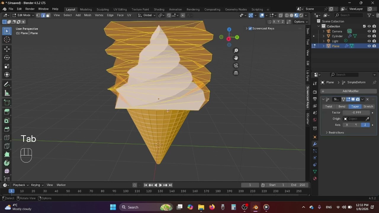 3D мороженое в Blender за 7 минут для начинающих - простой урок моделинга с модификаторами