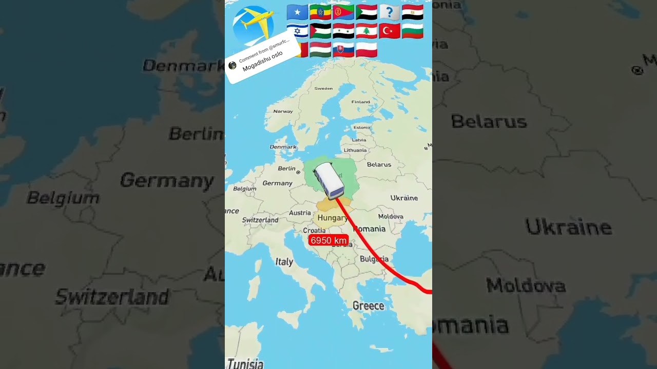 Mogadishu Somalia to Oslo Norway #mogadishu #somalia #oslo #norway #map #travel #palestine#dubai#uae
