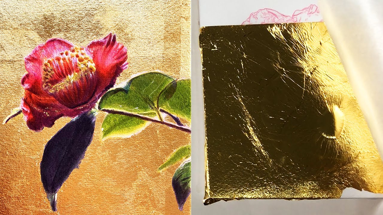 【椿の花の描き方】金箔の貼り方も解説！アクリル絵の具で描いてみた