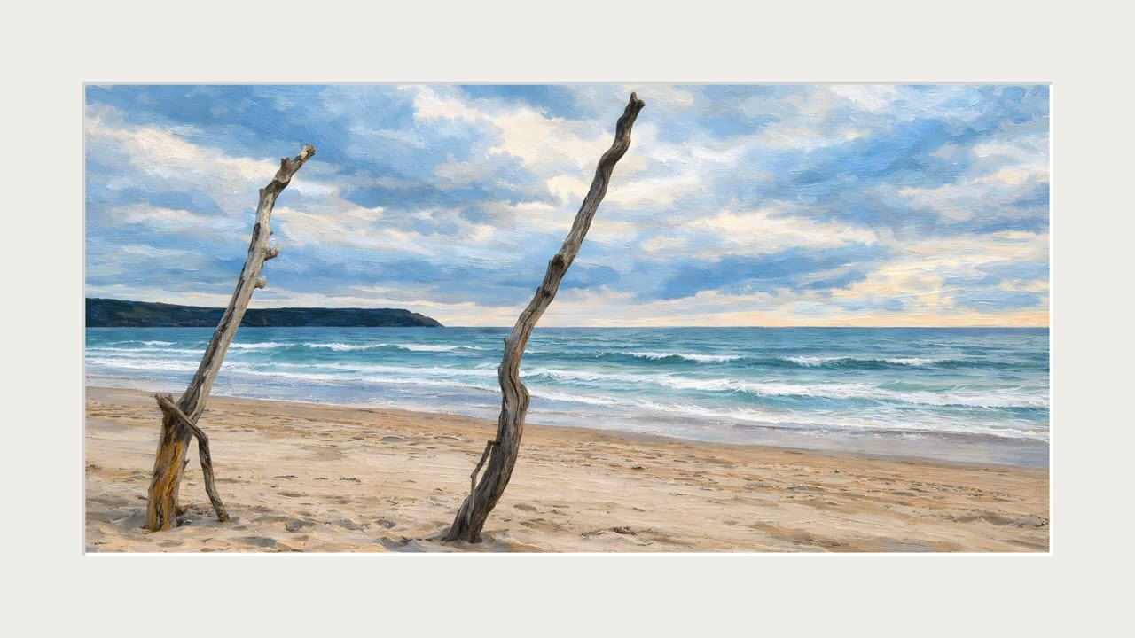Minimal Devon Coast (White frame) | Calm 4K Frame TV Art (2 Hours)