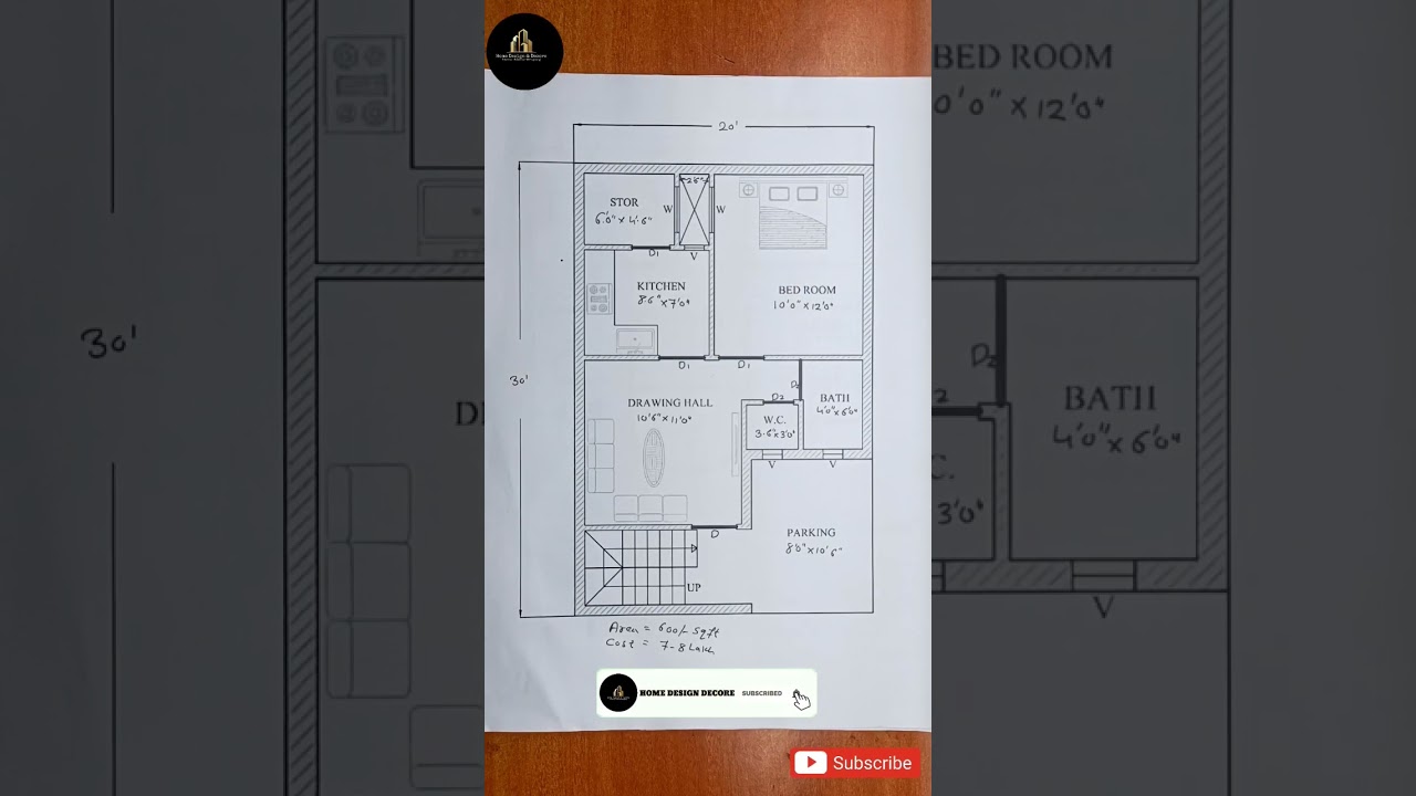 20x30 House Plan || 600 Sqft House Plan || 1 BHK || Home Design Decore #shorts #20x30