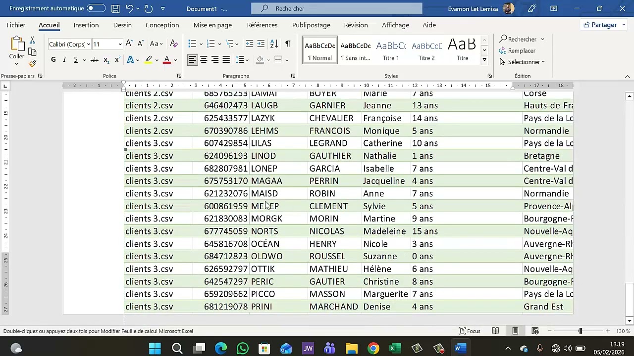 Comment copier les données de l'excel sur Word ? 