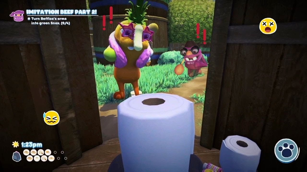 bugsnax but they're running to the outhouse