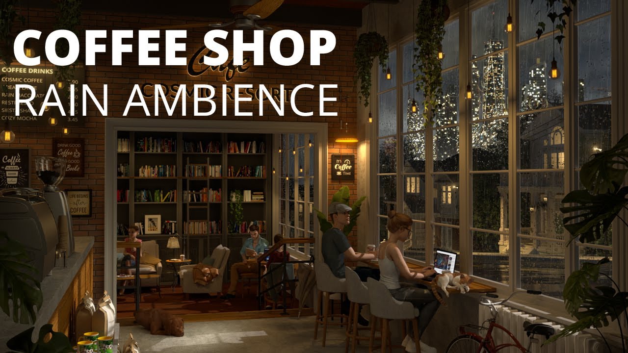Immersive Coffee Shop Ambience with Rain Sounds for Studying and Relaxing / 8 HOURS