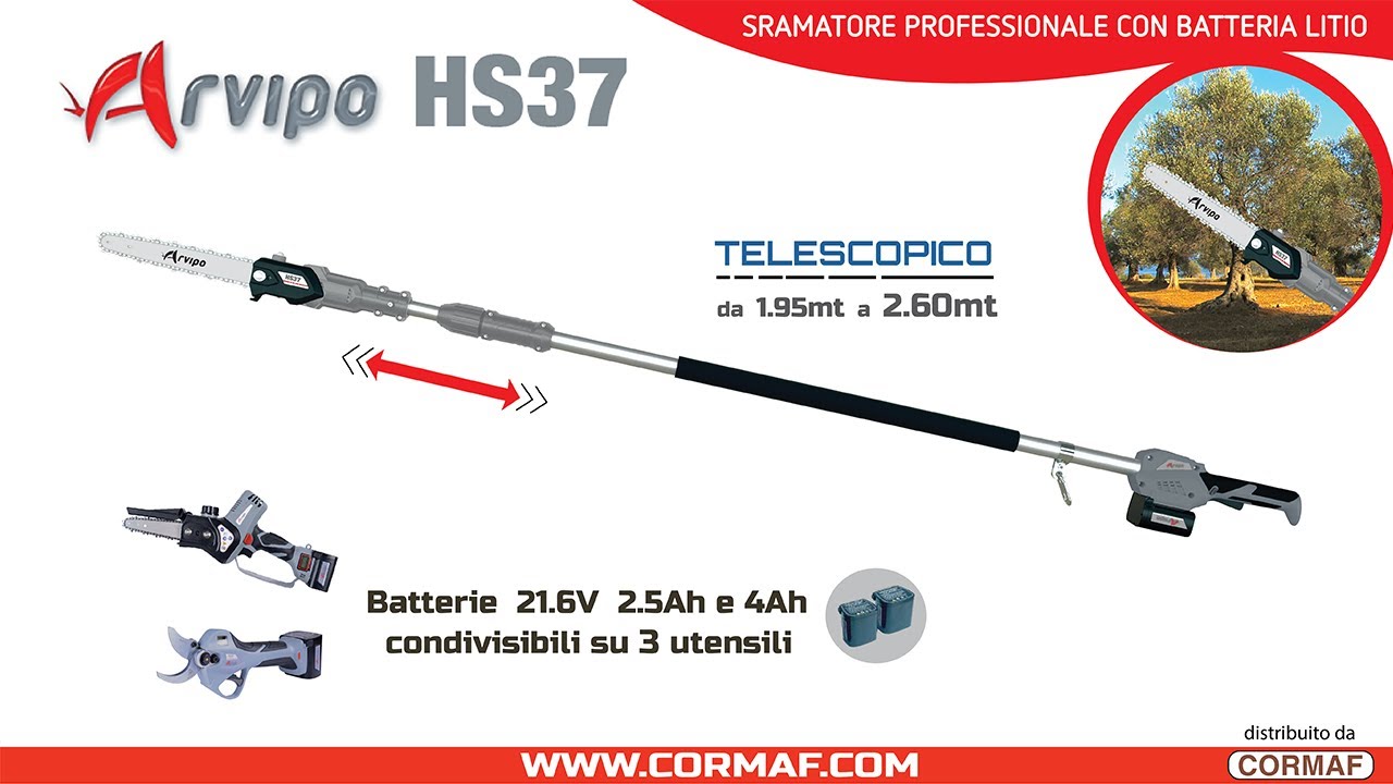 Sramatore ARVIPO HS37 Motosega con Asta Telescopica a batteria per potatura Professionale
