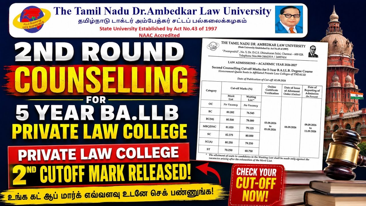 5 Year BALLB 2nd Round Counselling For Private Law College 2026 | Law College Admission Updates..!!