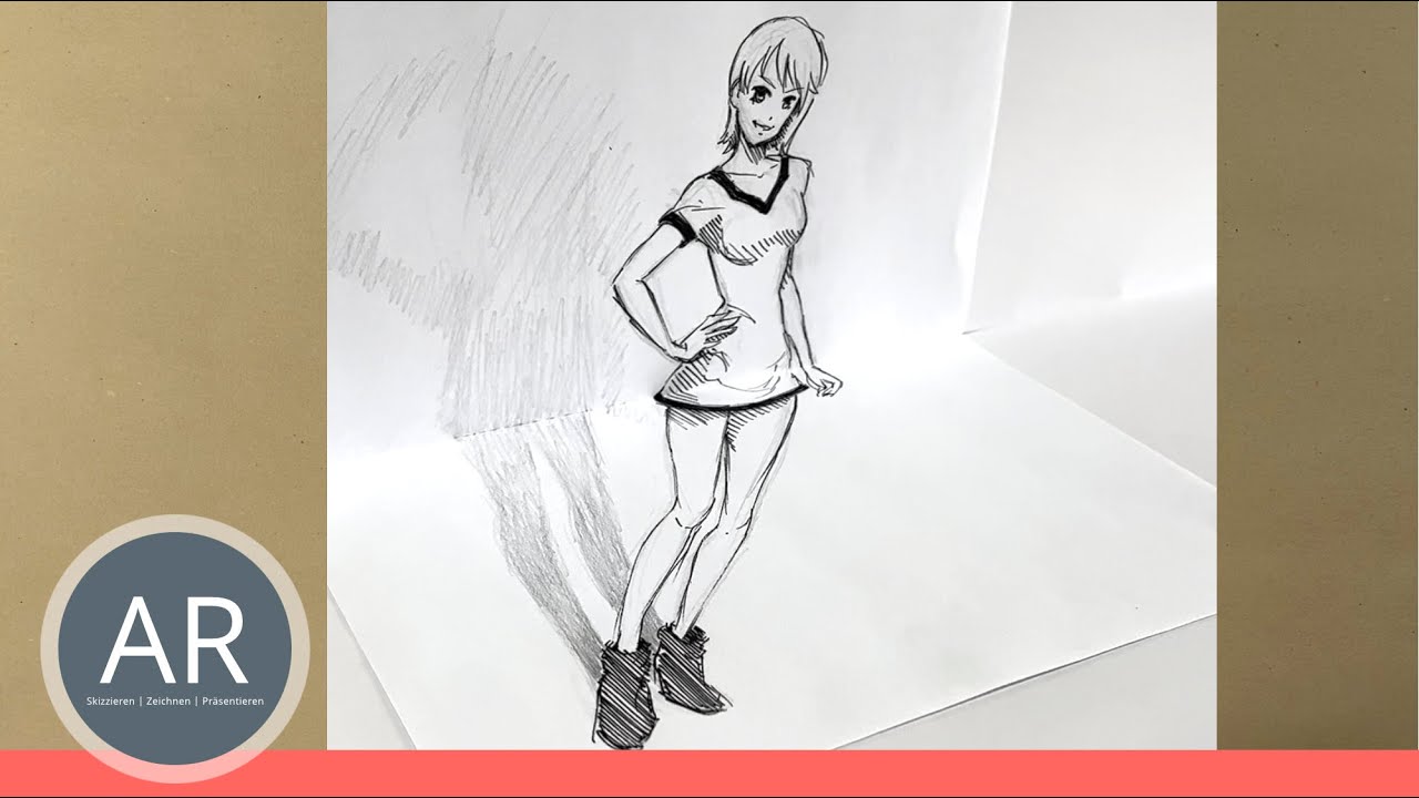 Figuren als optische Täuschung Kunst. Manga Anime optische Illusion zeichnen. 3D Zeichnungen einfach