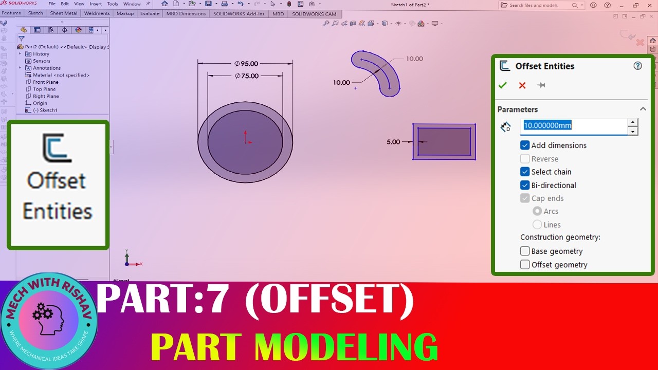 SOLIDWORKS OFFSET | SKETCH TOOL PART-7| SOLIDWORKS FOR BEGINNERS