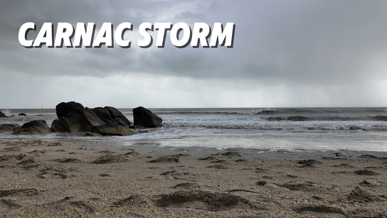 Stormy Ocean Walk in Carnac | Windy & Rainy Coastal Ambience & Meditative Music 4K