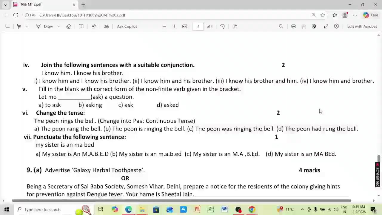 MT 02 Vocabulary &Do as Directed class 10th#englishgrammar 