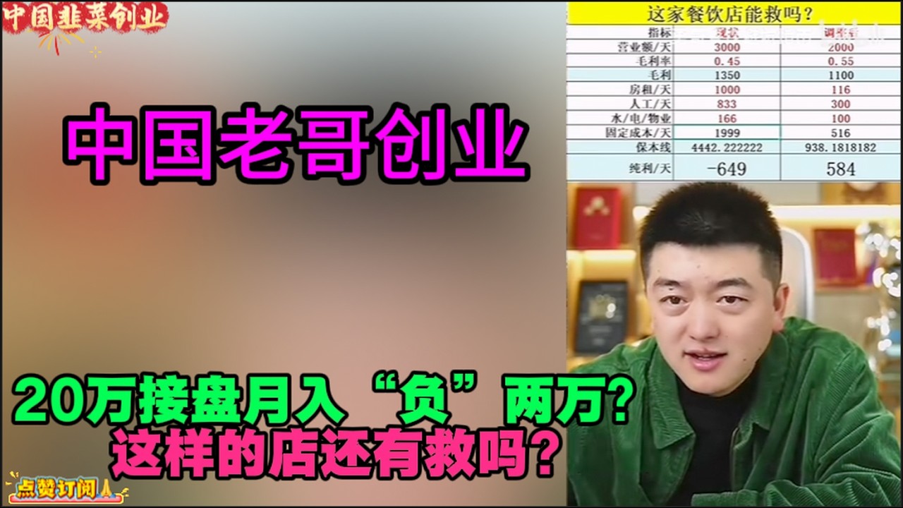 中国浙江老哥20万接盘月房租3万的拌饭店，以为是馅饼没想到月亏1万9!中国韭菜创业勇哥
