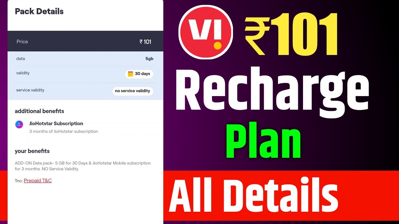 Vi ₹101 Recharge Plan All Details And Velidity 🔥 | Vodafone Idea Recharge Plan ₹101