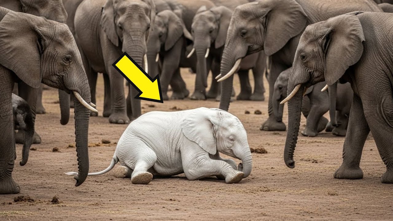 El Bebé Elefante Albino Estaba a Punto de Morir — Pero Su Manada lo Hizo Todo por Él