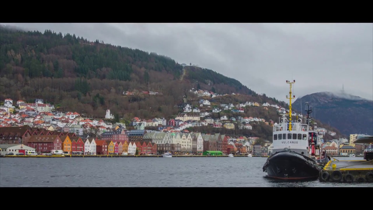 Norway. Bergen bryggen.Time-lapse photography