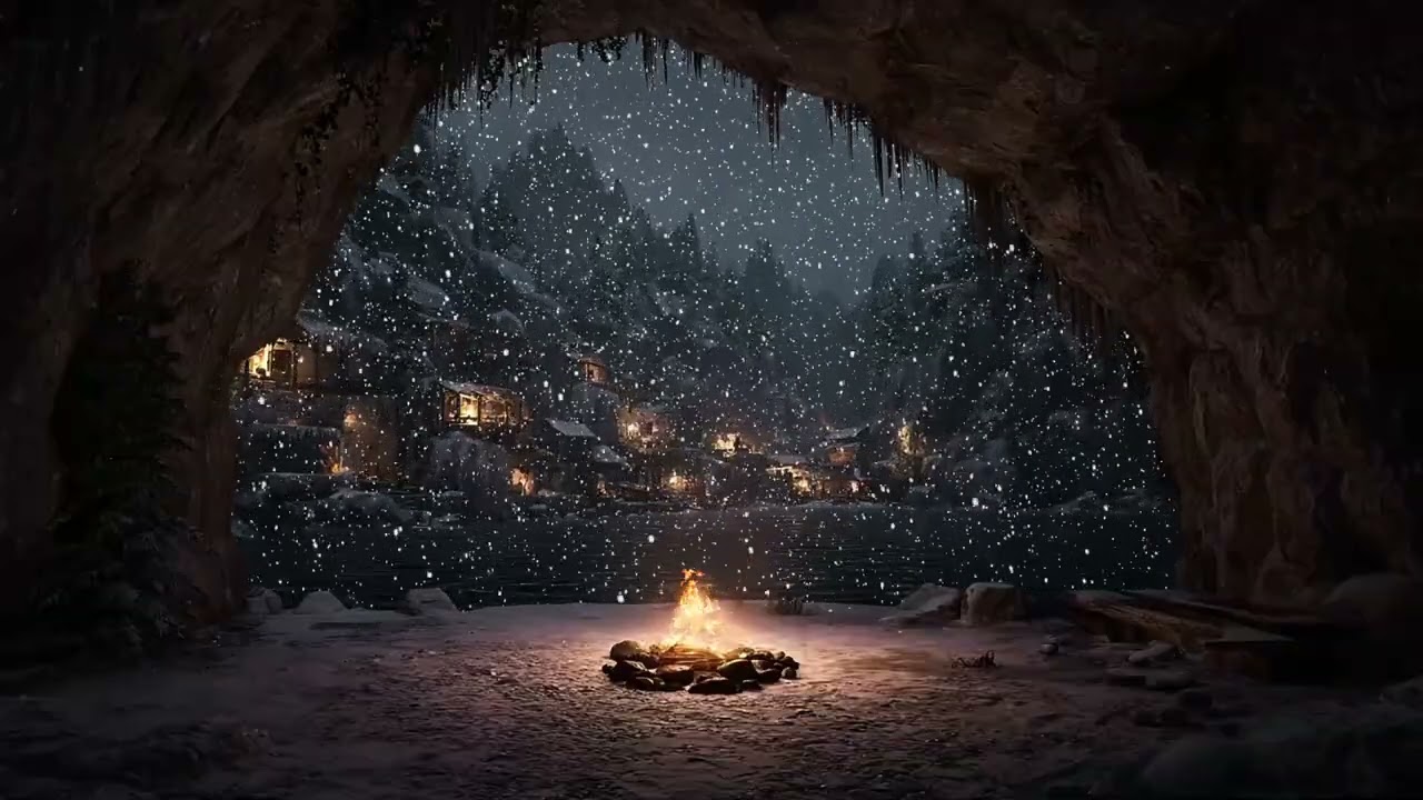 Winter Cave Atmosphere with Steady Snowstorm and Low Wind for Deep Sleep