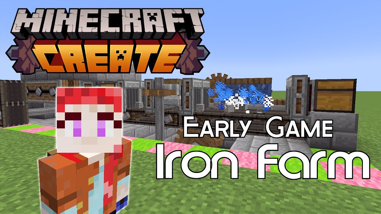 Обучающее видео Minecraft Create: простая и дешевая ферма железных самородков (и, полагаю, кремня) для ранней игры