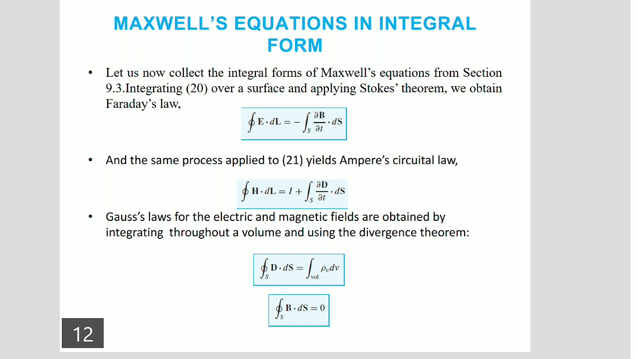 Maxwell equation in integral form