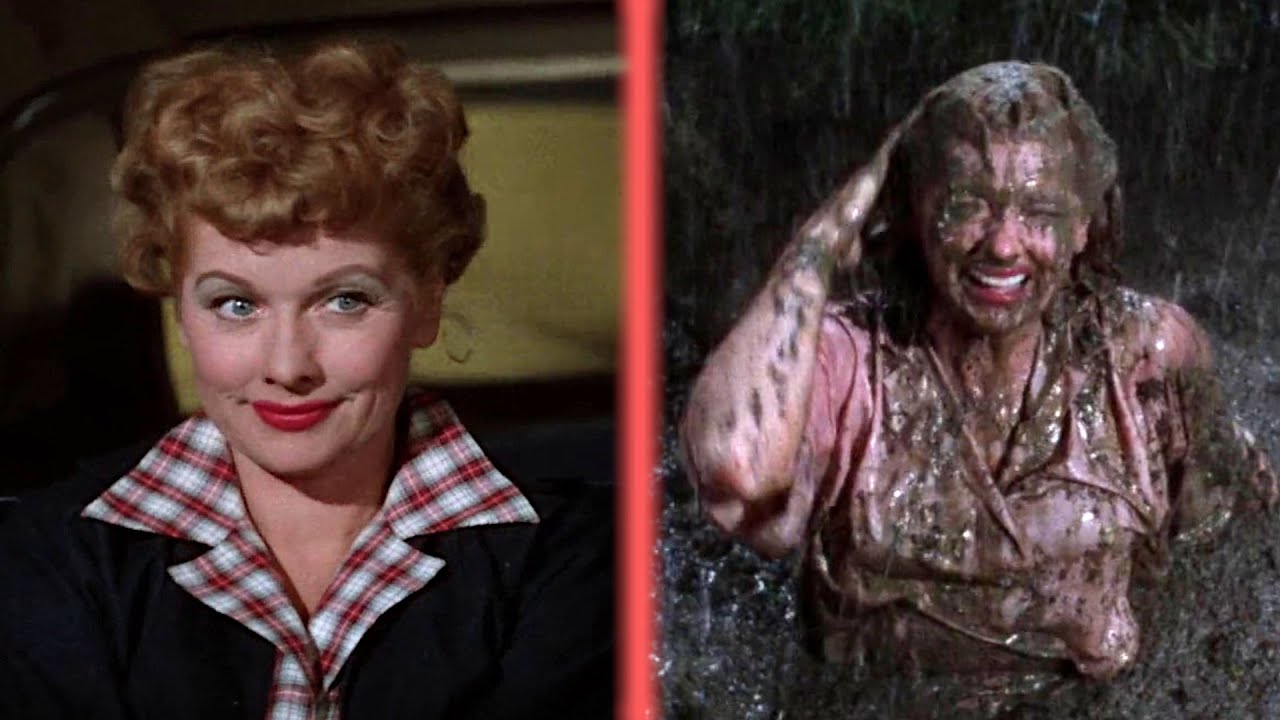 Lucille Ball falls in a mud pit